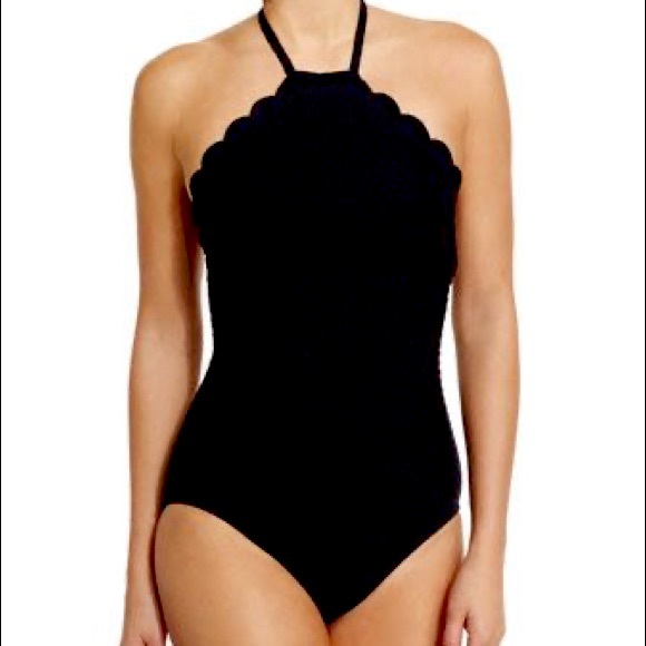 kate spade Swim Kate Spade High Neck Scallop One Piece Nwt Lg Black